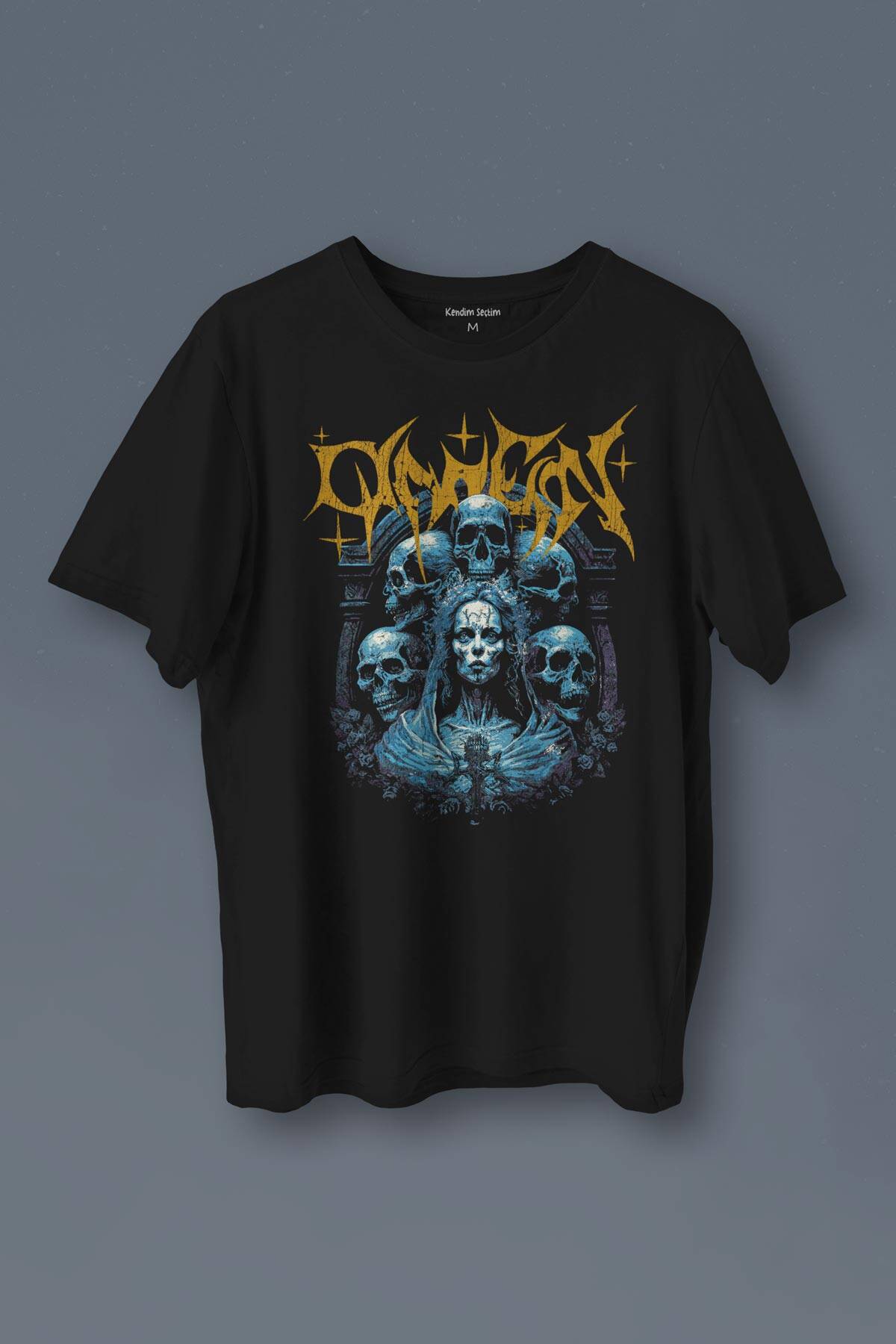 Unisex T-shirt Omen Gotik Skull Gothic Corpse Bride Siyah Baskılı Tişört - 1