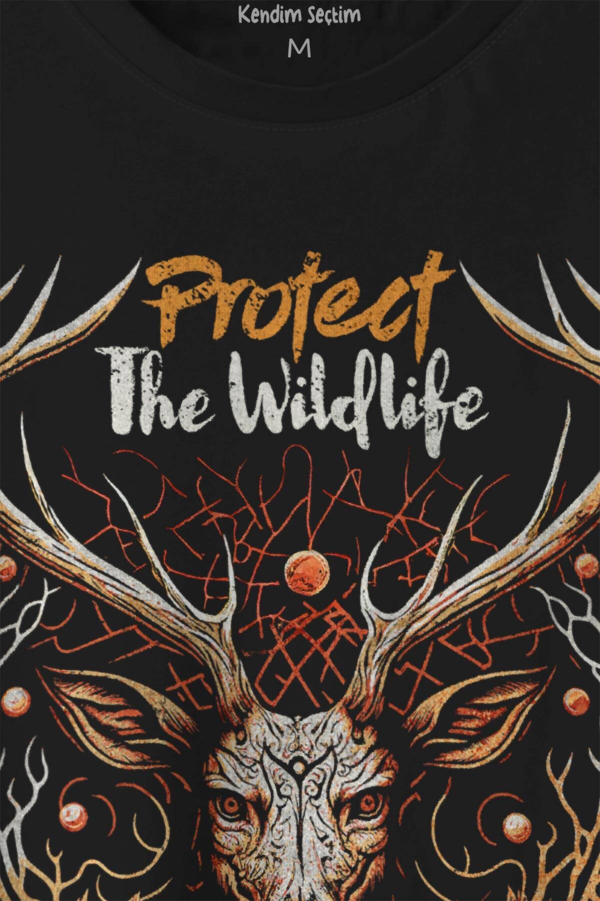Unisex T-shirt Protect The Wildlife The Deer Nature Outdoor Doğa Geyik Siyah Baskılı Tişört (1)