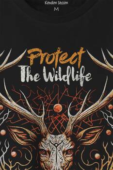 Unisex T-shirt Protect The Wildlife The Deer Nature Outdoor Doğa Geyik Siyah Baskılı Tişört
