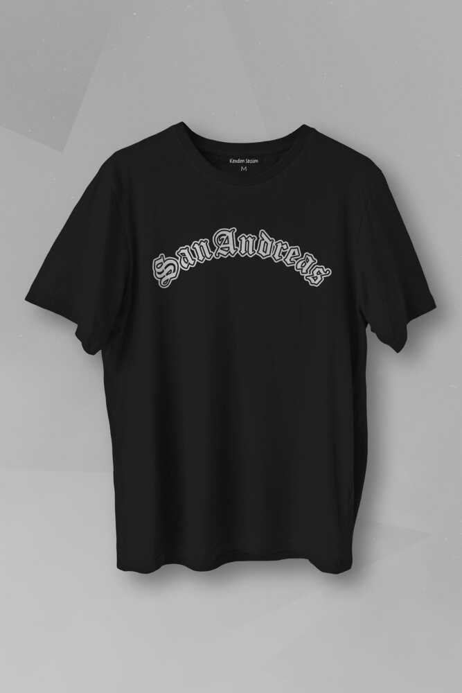 Unisex T-shirt San Andreas Tipografi  Siyah Baskılı Tişört - 1