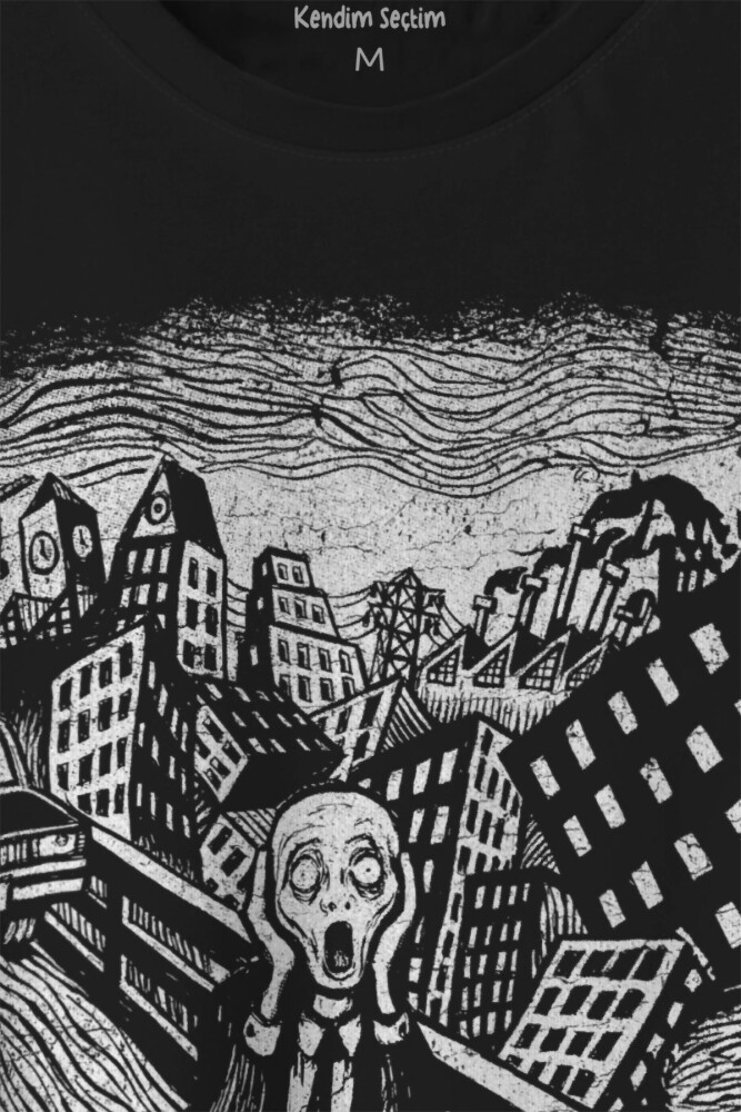 Unisex T-shirt Scream Edward Munch Tablo Korku Ressam Siyah Baskılı Tişört - 2