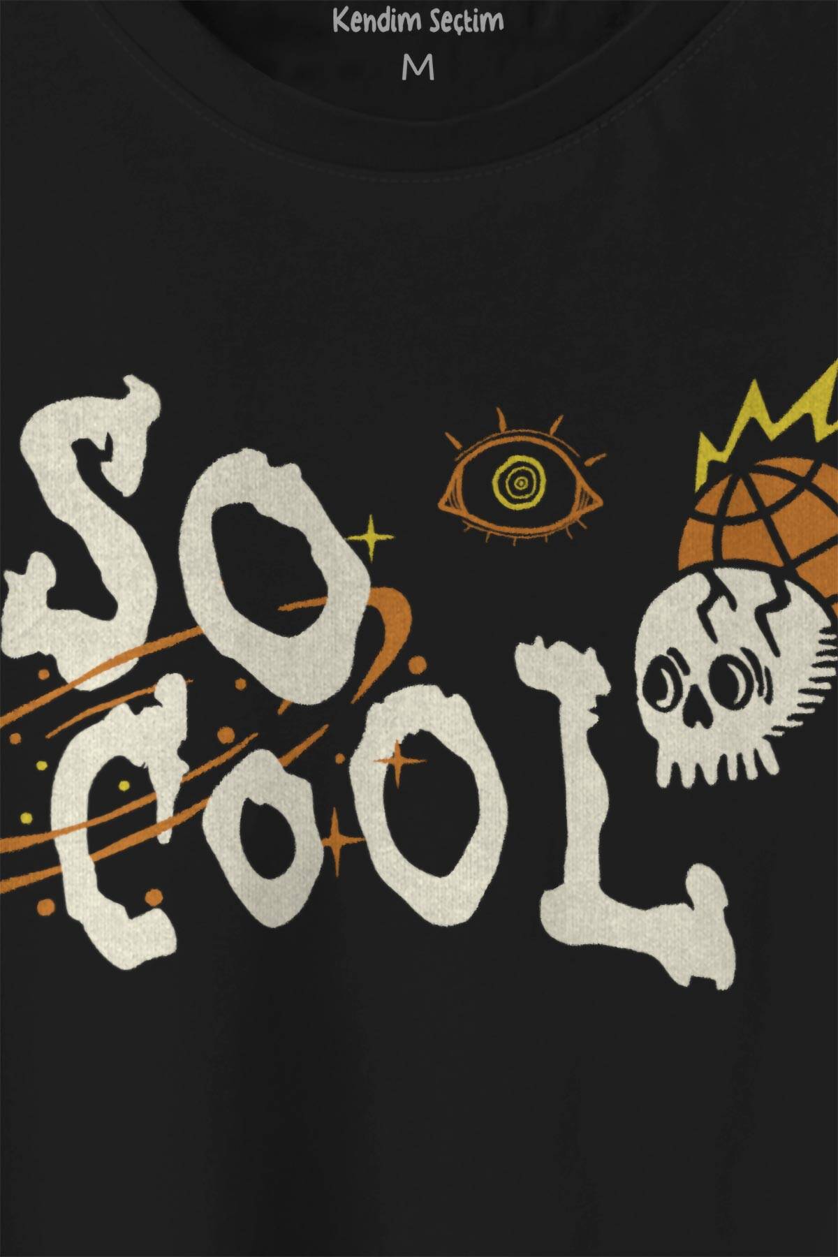 Unisex T-shirt Skull Logo Y2k Kuru Kafa Galaksi Uzay Galaxy Siyah Baskılı Tişört (1)