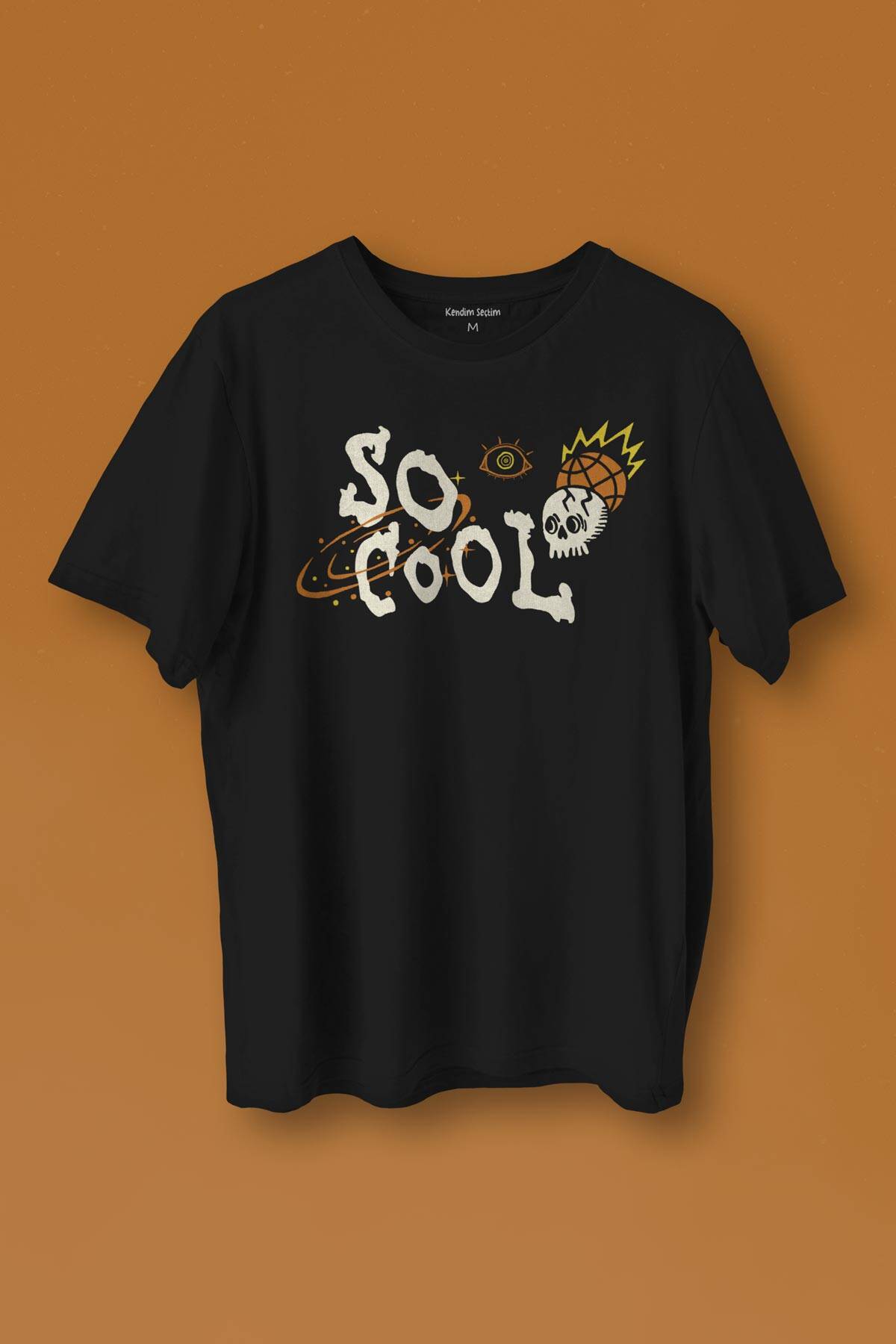Unisex T-shirt Skull Logo Y2k Kuru Kafa Galaksi Uzay Galaxy Siyah Baskılı Tişört - 3