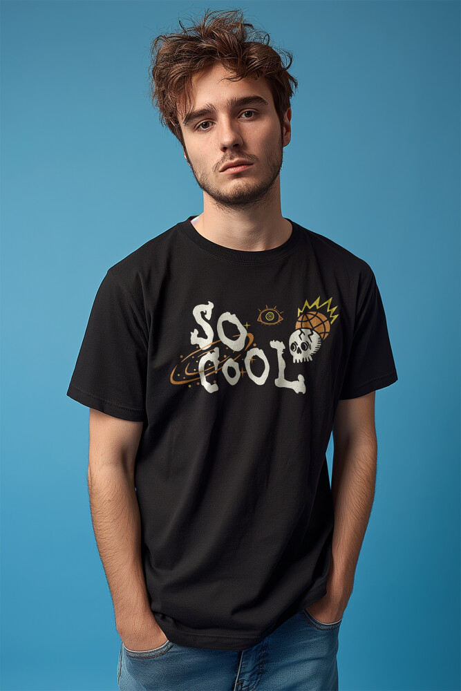 Unisex T-shirt Skull Logo Y2k Kuru Kafa Galaksi Uzay Galaxy Siyah Baskılı Tişört - 1