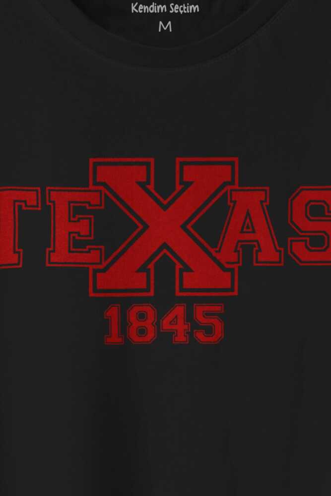 Unisex T-shirt Spor Texas 1845 Collage Yazı Siyah Baskılı Tişört - 2