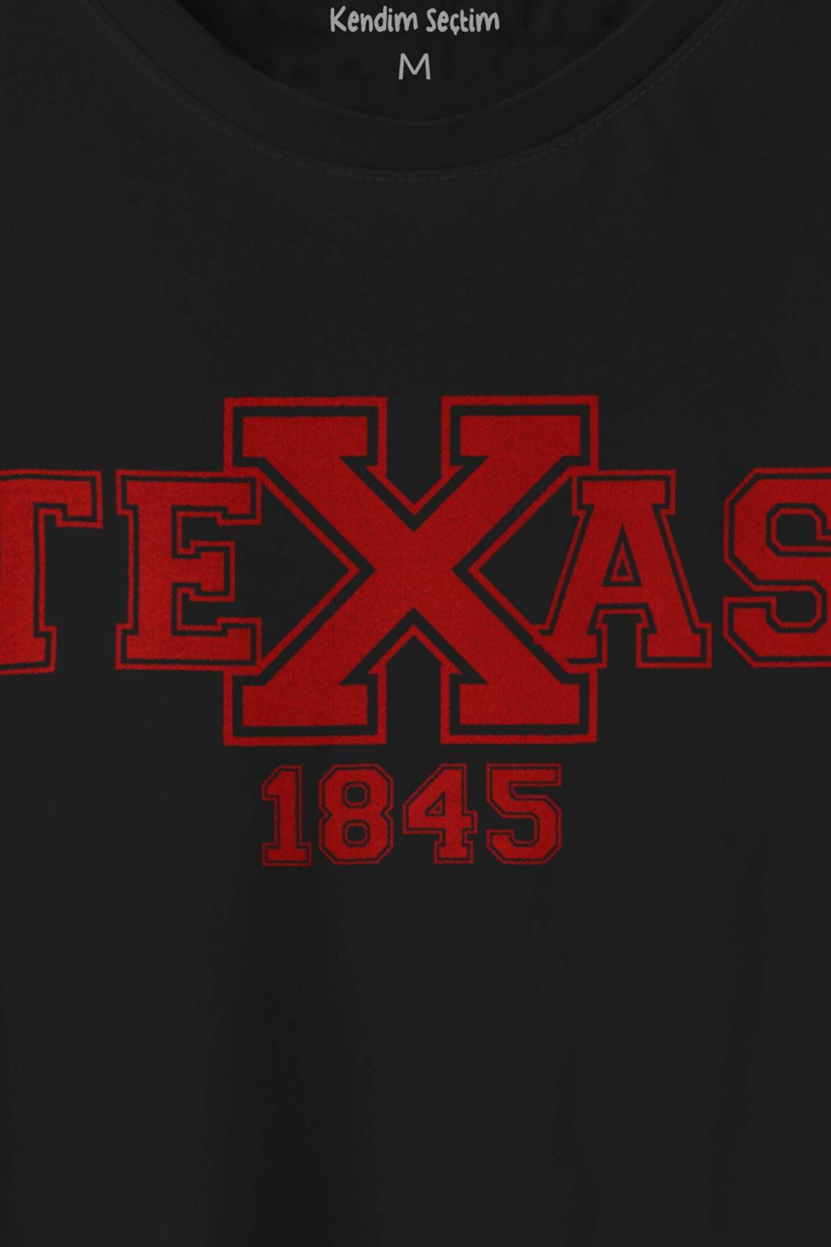 Unisex T-shirt Spor Texas 1845 Collage Yazı Siyah Baskılı Tişört (1)