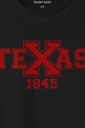 Unisex T-shirt Spor Texas 1845 Collage Yazı Siyah Baskılı Tişört - Thumbnail