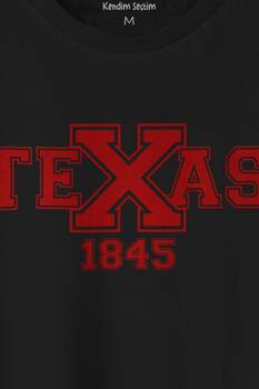 Unisex T-shirt Spor Texas 1845 Collage Yazı Siyah Baskılı Tişört