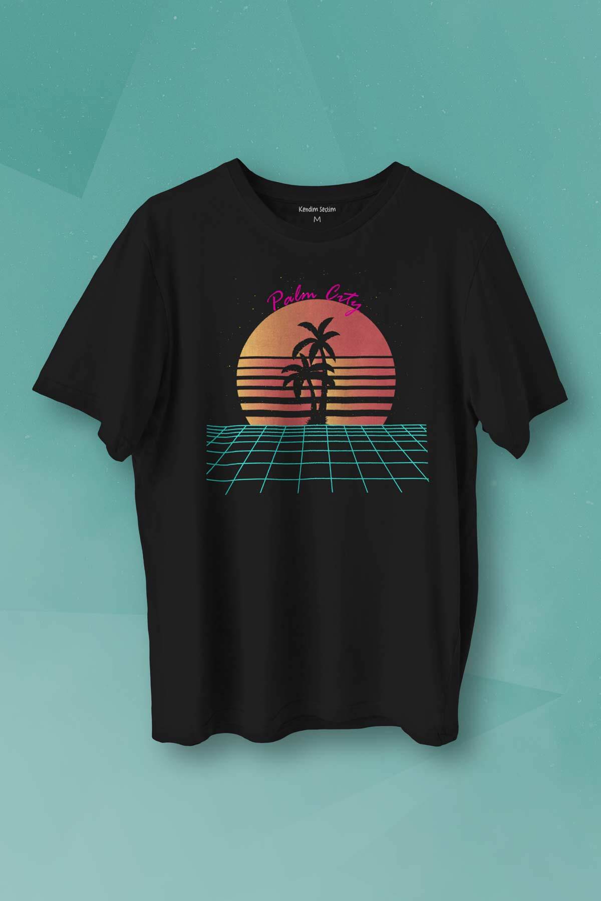 Unisex T-shirt Vaporwave Palm City Retro 80's 90's Doksanlar Gamer Punk Siyah Baskılı Tişört - 1