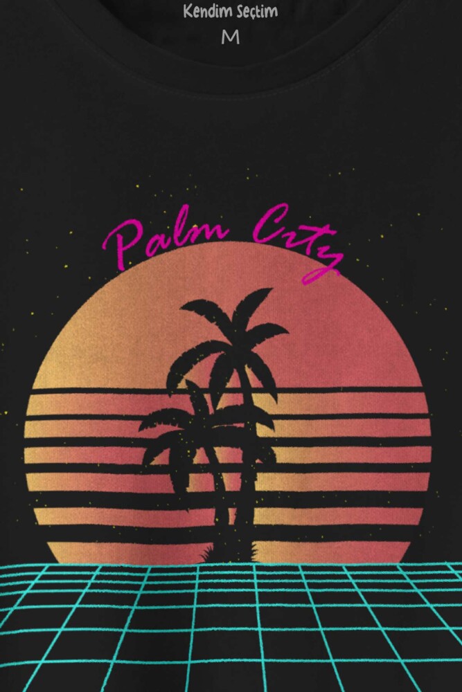 Unisex T-shirt Vaporwave Palm City Retro 80's 90's Doksanlar Gamer Punk Siyah Baskılı Tişört - 2