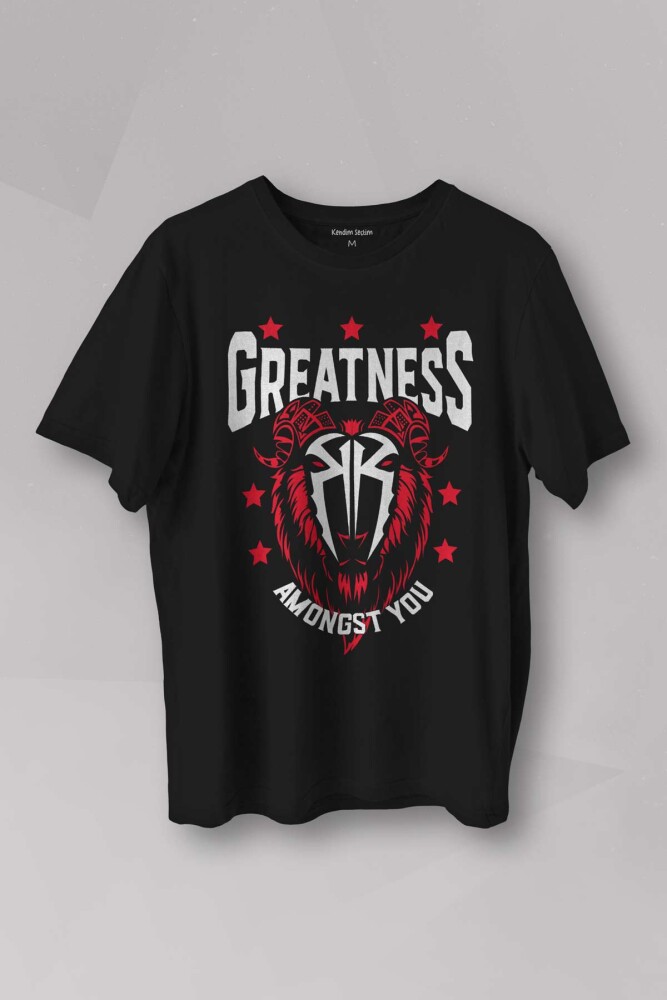 Unisex Tişört Greatness Roman Reigns Gym Spor Fitness Siyah Baskılı T-shirt - 1