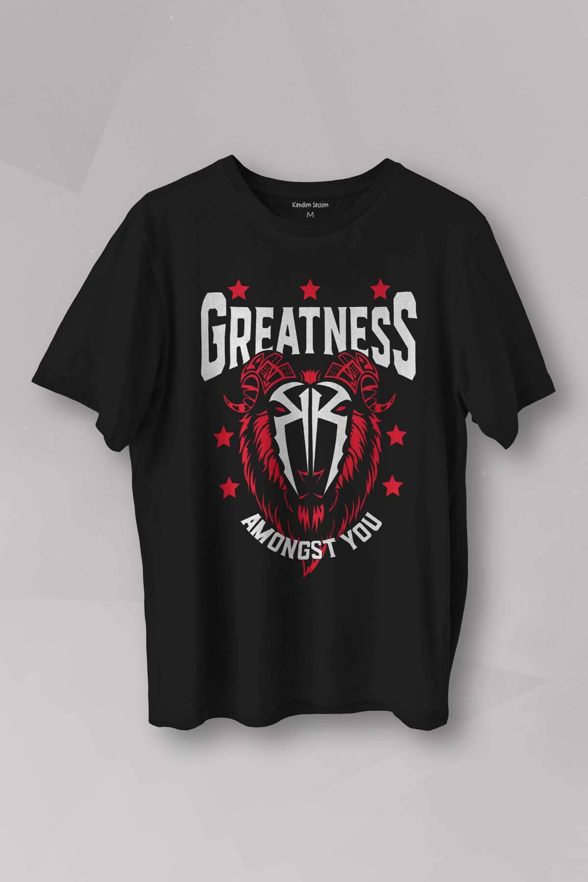 Unisex Tişört Greatness Roman Reigns Gym Spor Fitness Siyah Baskılı T-shirt - 1