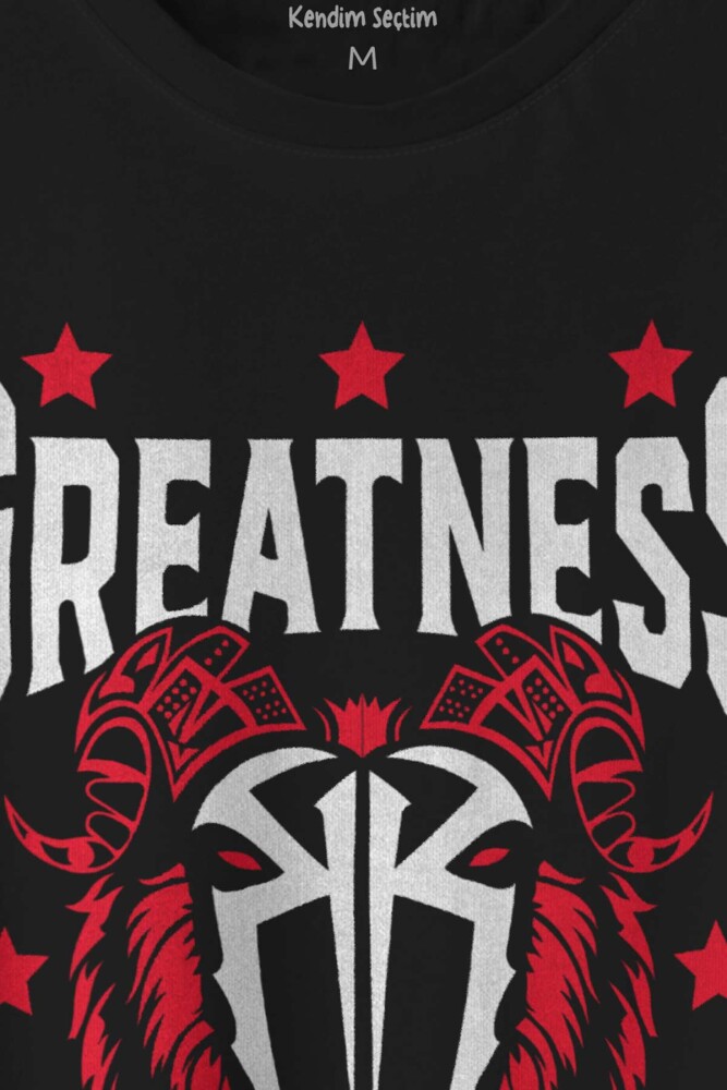Unisex Tişört Greatness Roman Reigns Gym Spor Fitness Siyah Baskılı T-shirt - 2