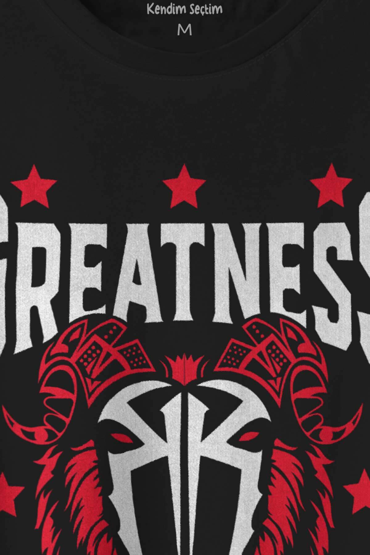 Unisex Tişört Greatness Roman Reigns Gym Spor Fitness Siyah Baskılı T-shirt - 2