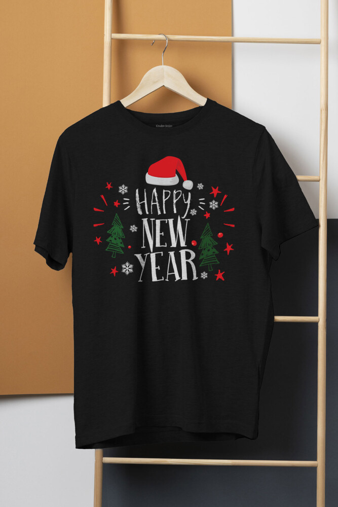 Unisex Tişört Happy New Year 2026 Yeni Yıl Hediye Noel Yılbaşı Baskılı T-shirt - KENDİM SEÇTİM