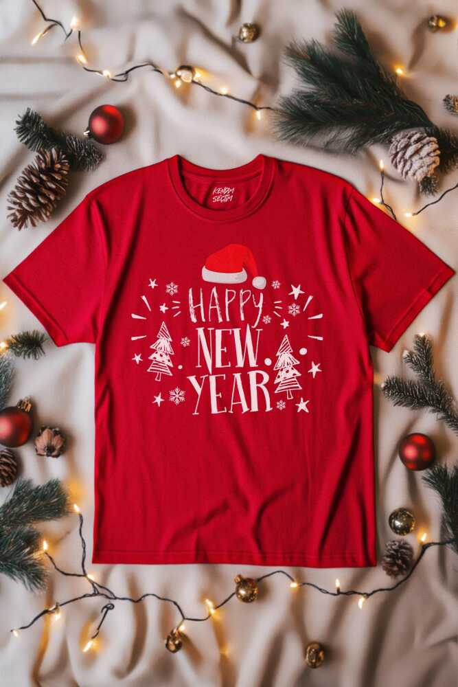 Unisex Tişört Happy New Year 2026 Yeni Yıl Hediye Noel Yılbaşı Baskılı T-shirt - 1