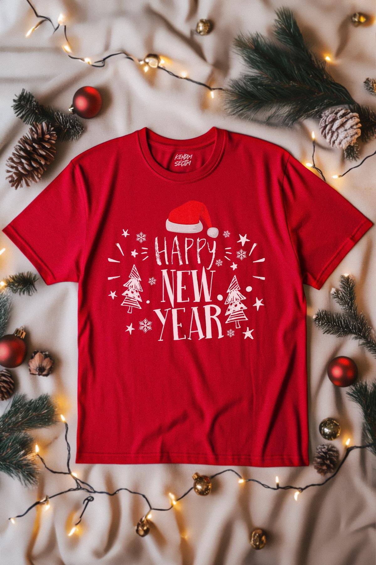 Unisex Tişört Happy New Year 2026 Yeni Yıl Hediye Noel Yılbaşı Baskılı T-shirt