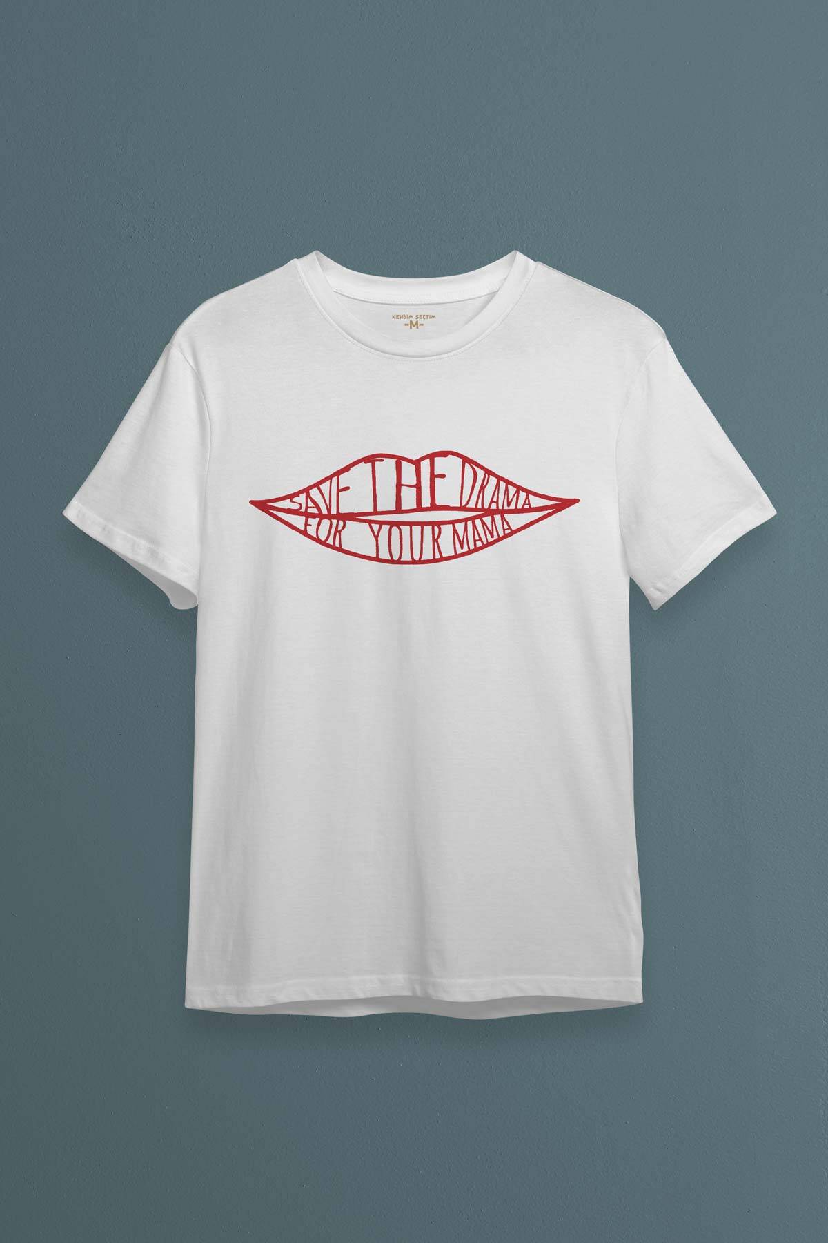 Unisex Tişört Save The Drama For Your Mama Funny Yazı Friends Kısa Kollu Beyaz T-shirt - 1