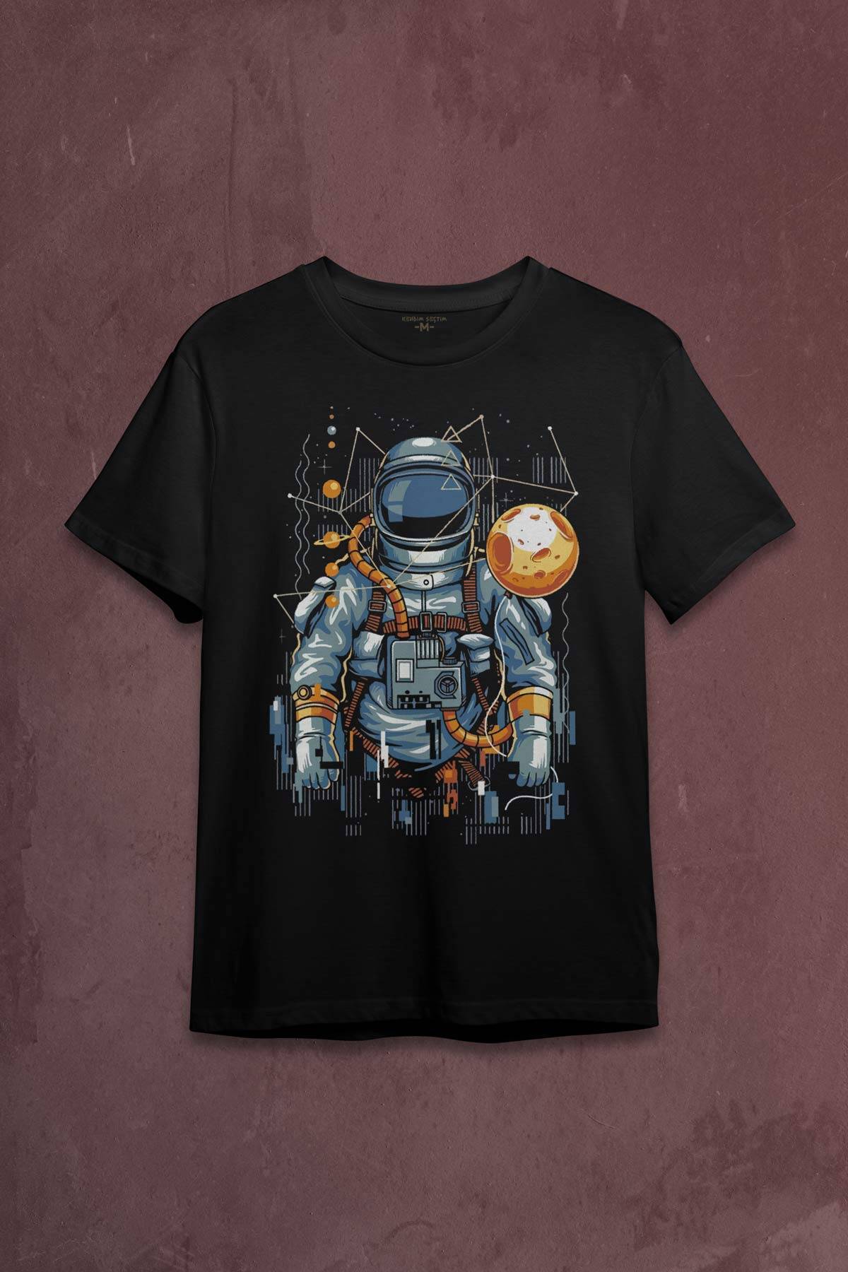 Uzay Gemisinde Yolculuk Eden Astronot Cosmos Göktaşı Baskılı Tişört Unisex T-shirt - 1