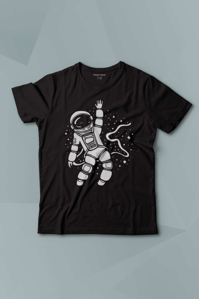 Uzayda El Sallayan Astronot Cosmos Baskılı Çocuk Tişört Kısa Kollu - KENDİM SEÇTİM