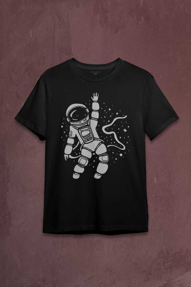 Uzayda El Sallayan Astronot Cosmos Baskılı Tişört Unisex T-shirt - 1
