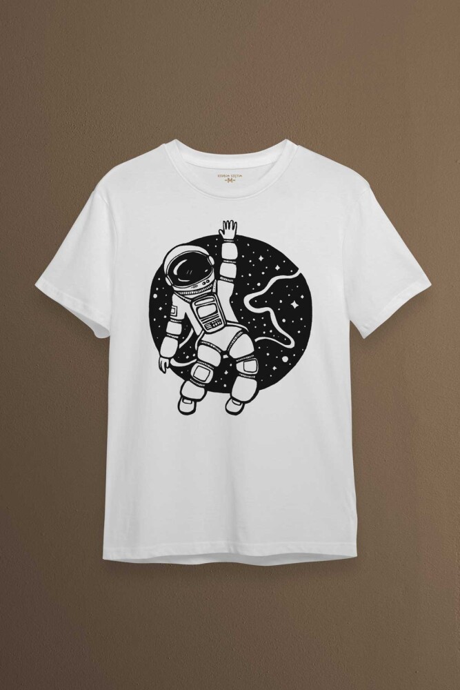 Uzayda El Sallayan Astronot Cosmos Baskılı Tişört Unisex T-shirt