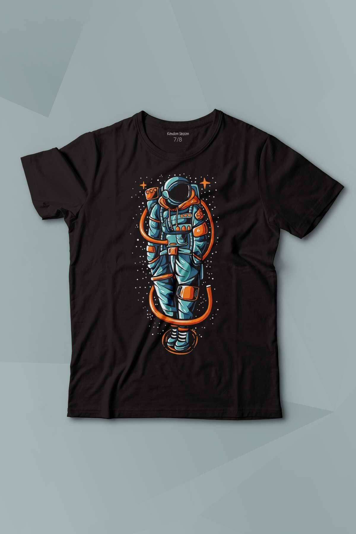 Uzayda Elleri Cebinde AStronot Cosmos Space Nasa Baskılı Çocuk Tişört Kısa Kollu - 1