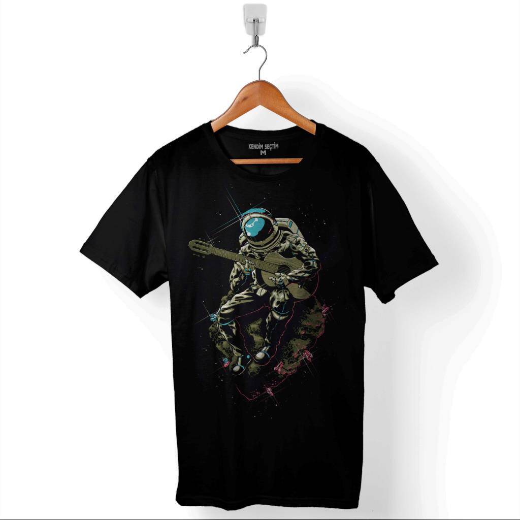 Uzayda Gitar Çalan Astronot Cosmos Guıtar Galaksi Baskılı Tişört Unisex T-Shirt - 1