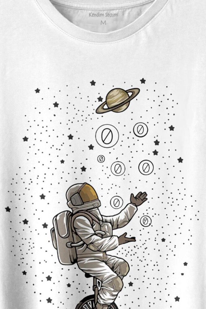 Uzayda Jonglör Astronot Top Çeviren Hokkabaz Cosmos Baskılı Tişört Unisex T-shirt - 2