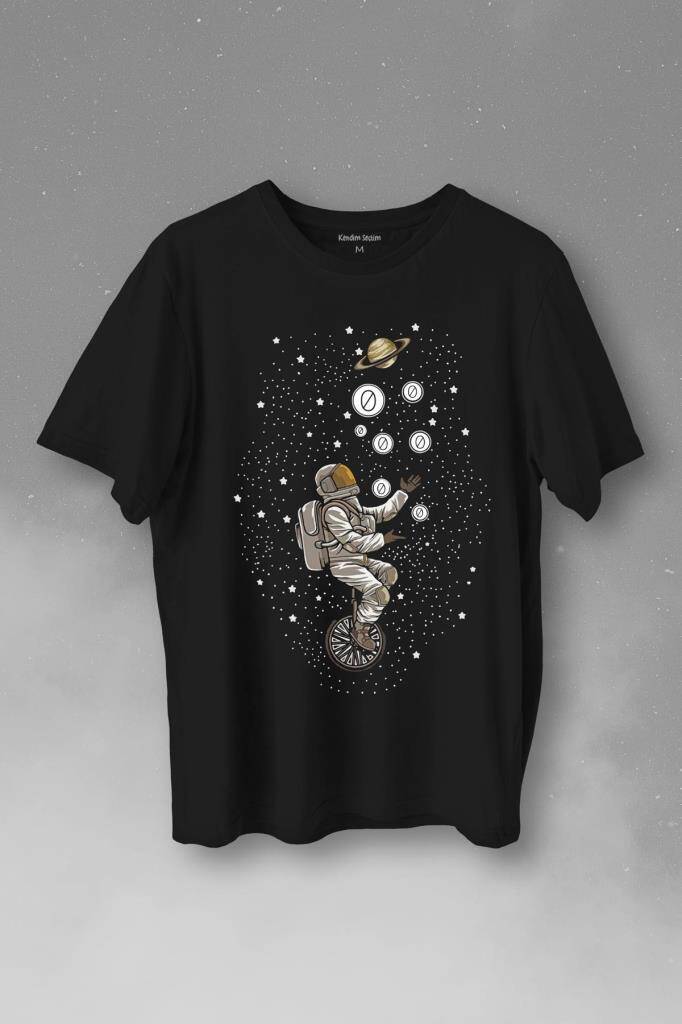 Uzayda Jonglör Astronot Top Çeviren Hokkabaz Cosmos Baskılı Tişört Unisex T-Shirt - 1