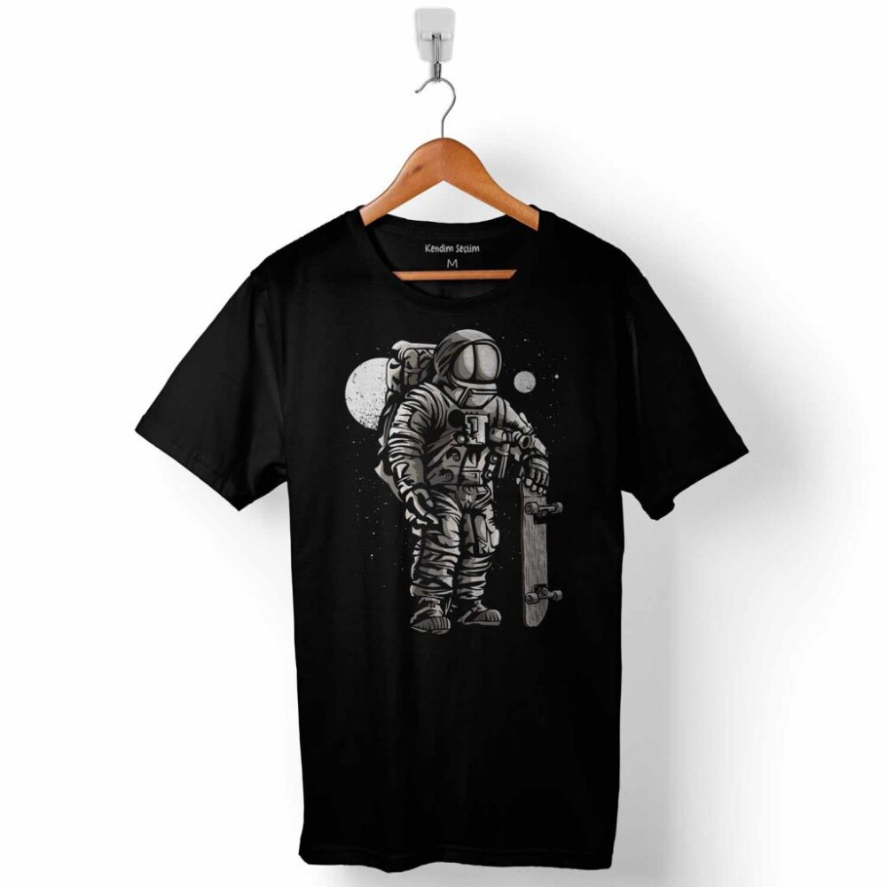 Uzayda Kaykay Astronot Ay Nasa Uzay Cosmos Baskılı Tişört Unisex T-Shirt - 1