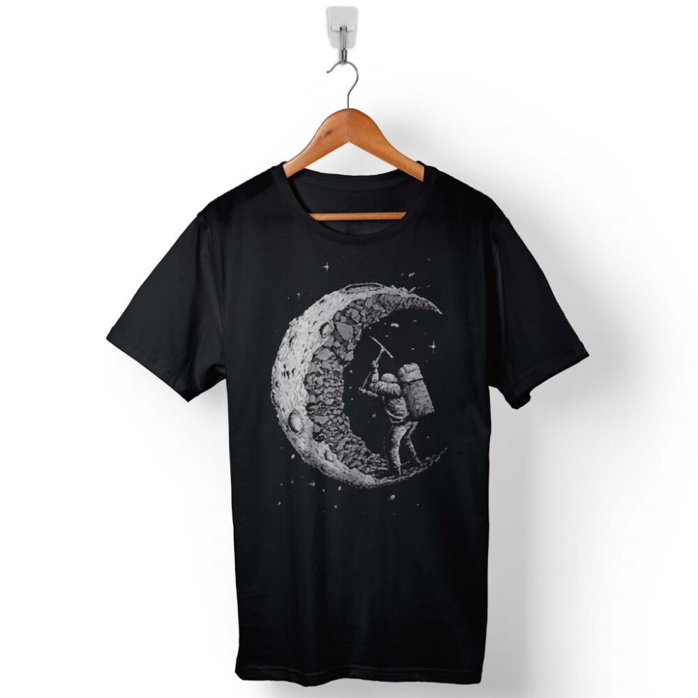 Uzayda Kazma Astronot Cosmos Yarım Ay Nasa Baskılı Tişört Unisex T-Shirt - 1