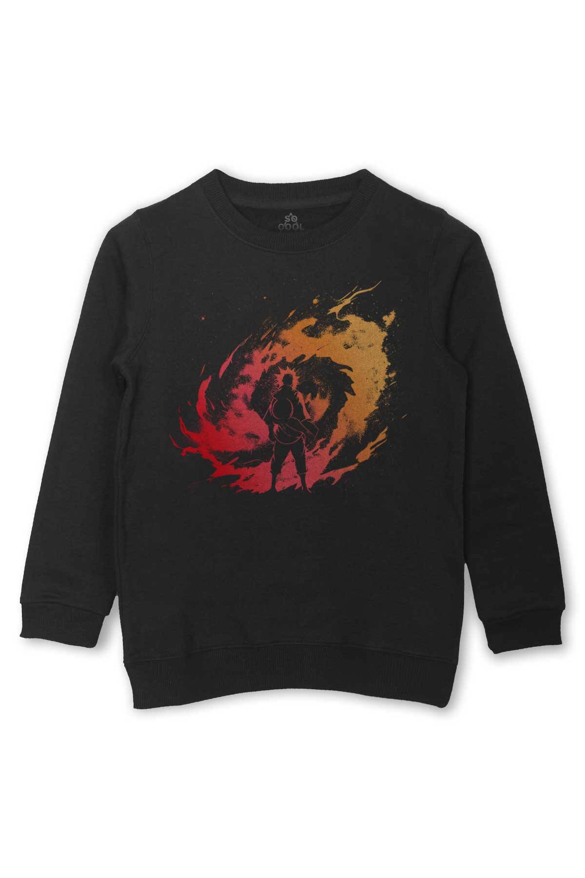 Uzayda Naruto Galaksi Spiral Cosmos Baskılı Çocuk Sweatshirt Siyah Sweat - 1