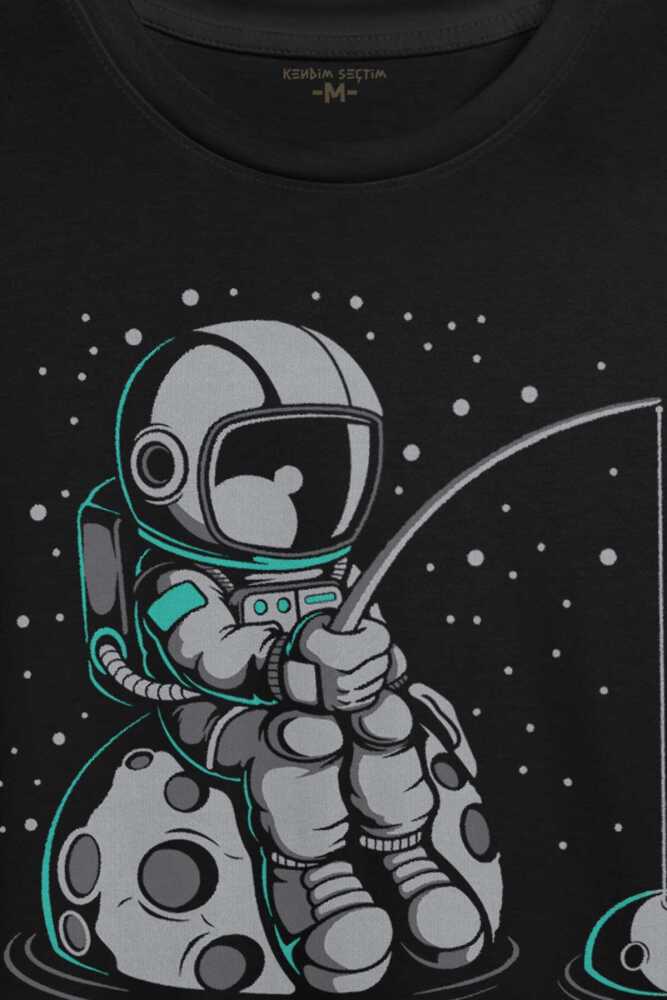 Uzayda Olta Atan Astronot Cosmos Uzay Gezegen Baskılı Tişört Unisex T-shirt (1)