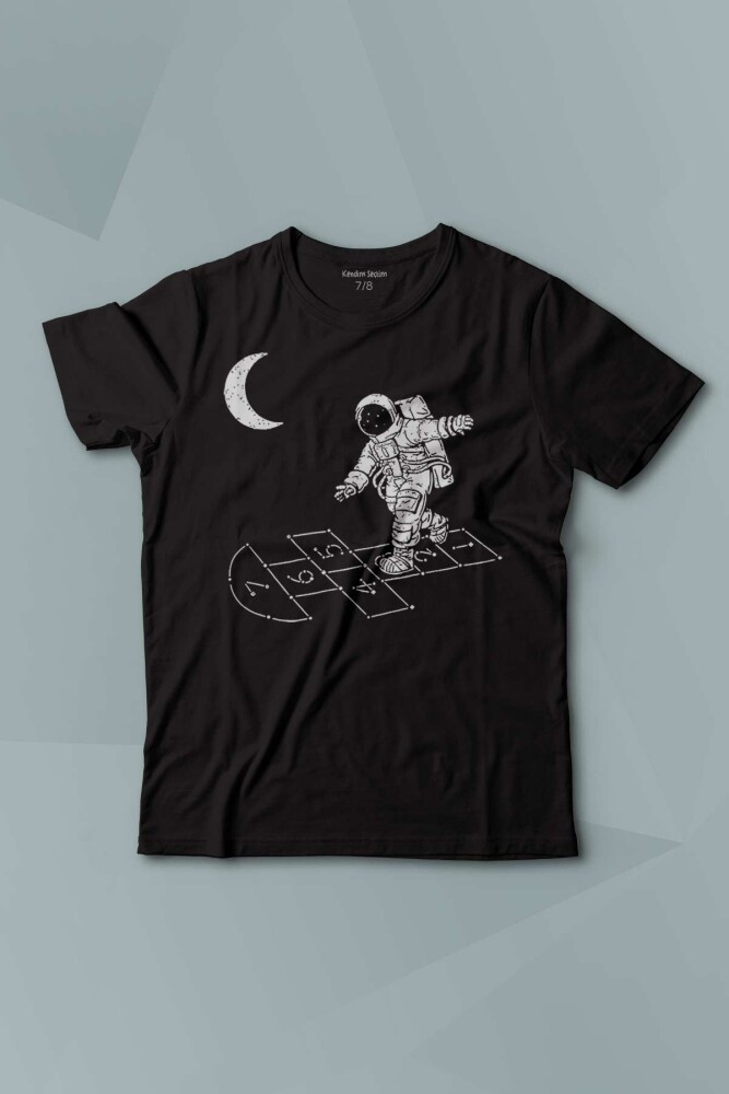 Uzayda Sek Sek Oyun Seksek Astronot Cosmos Baskılı Çocuk Tişört Kısa Kollu - KENDİM SEÇTİM