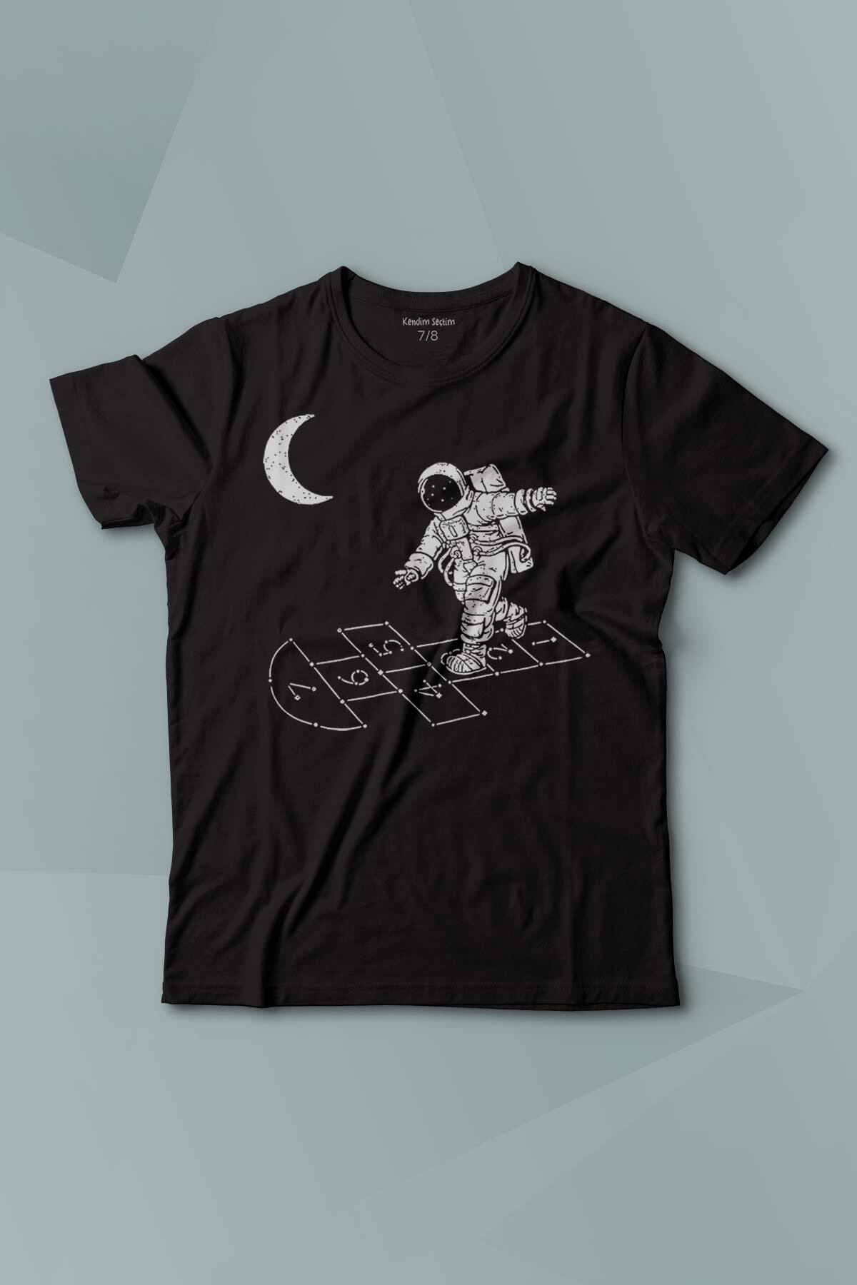 Uzayda Sek Sek Oyun Seksek Astronot Cosmos Baskılı Çocuk Tişört Kısa Kollu - 1