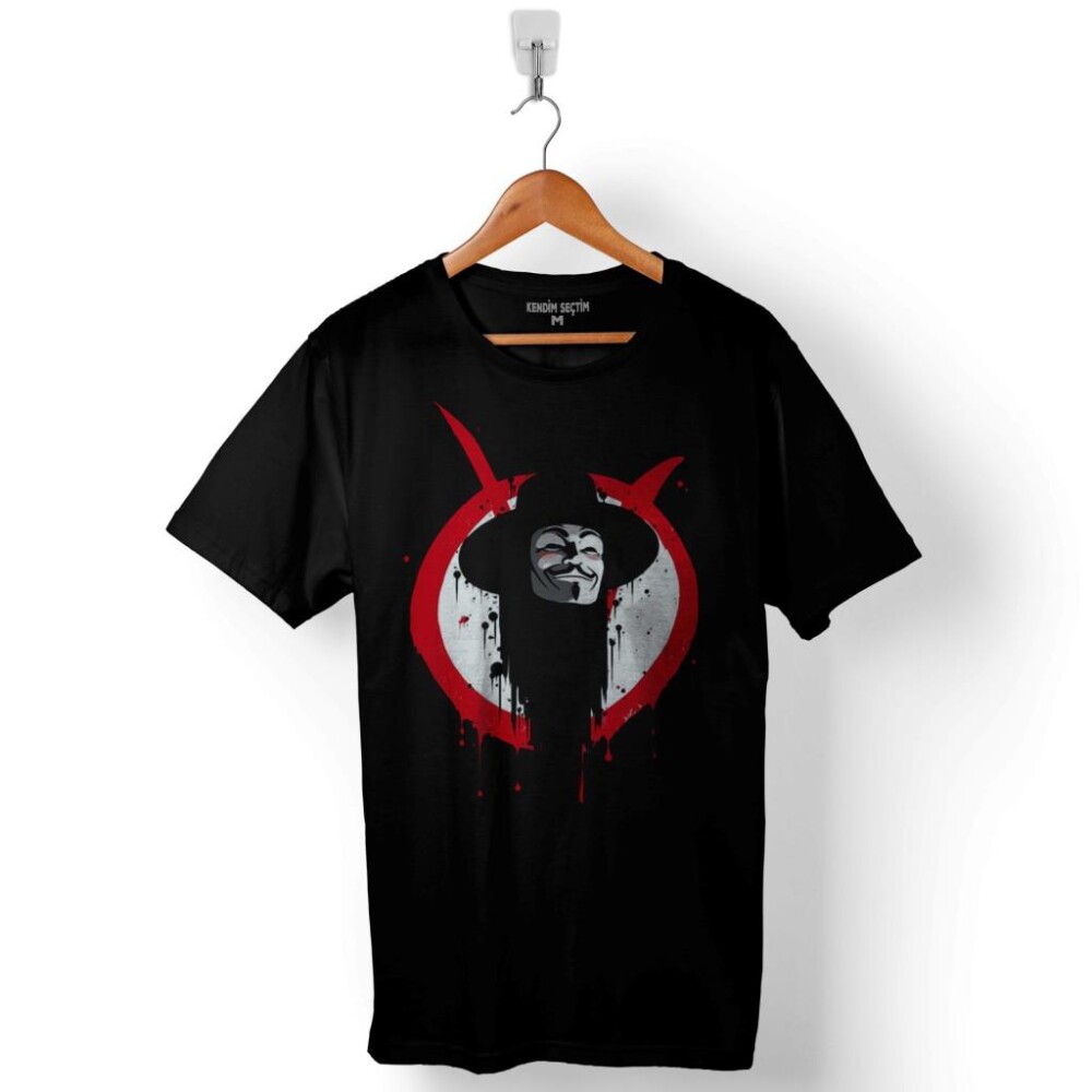 V For Vendetta Vandeta Silüet Logo 3 Baskılı Tişört Unisex T-Shirt - 1