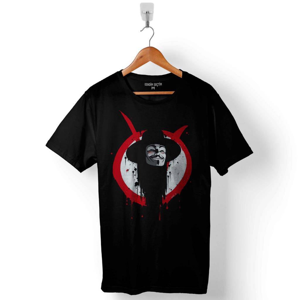 V For Vendetta Vandeta Silüet Logo 3 Baskılı Tişört Unisex T-Shirt - 1