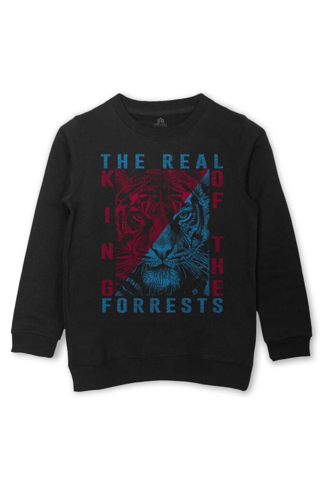 Vahşi Kaplan Bordo Trabzon Ormanların Gerçek Kralı Baskılı Çocuk Sweatshirt Siyah Sweat - 1
