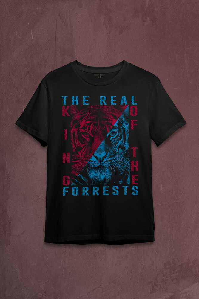 Vahşi Kaplan Trabzon Bordo Mavi Ormanların Gerçek kralı Baskılı Tişört Unisex T-shirt - 1