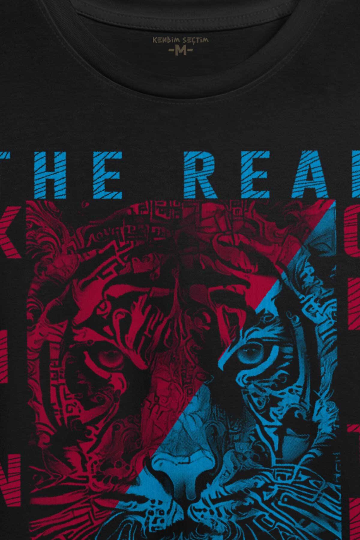 Vahşi Kaplan Trabzon Bordo Mavi Ormanların Gerçek kralı Baskılı Tişört Unisex T-shirt (1)