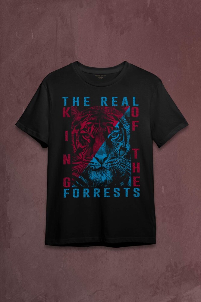 Vahşi Kaplan Trabzon Bordo Mavi Ormanların Gerçek kralı Baskılı Tişört Unisex T-shirt - 1