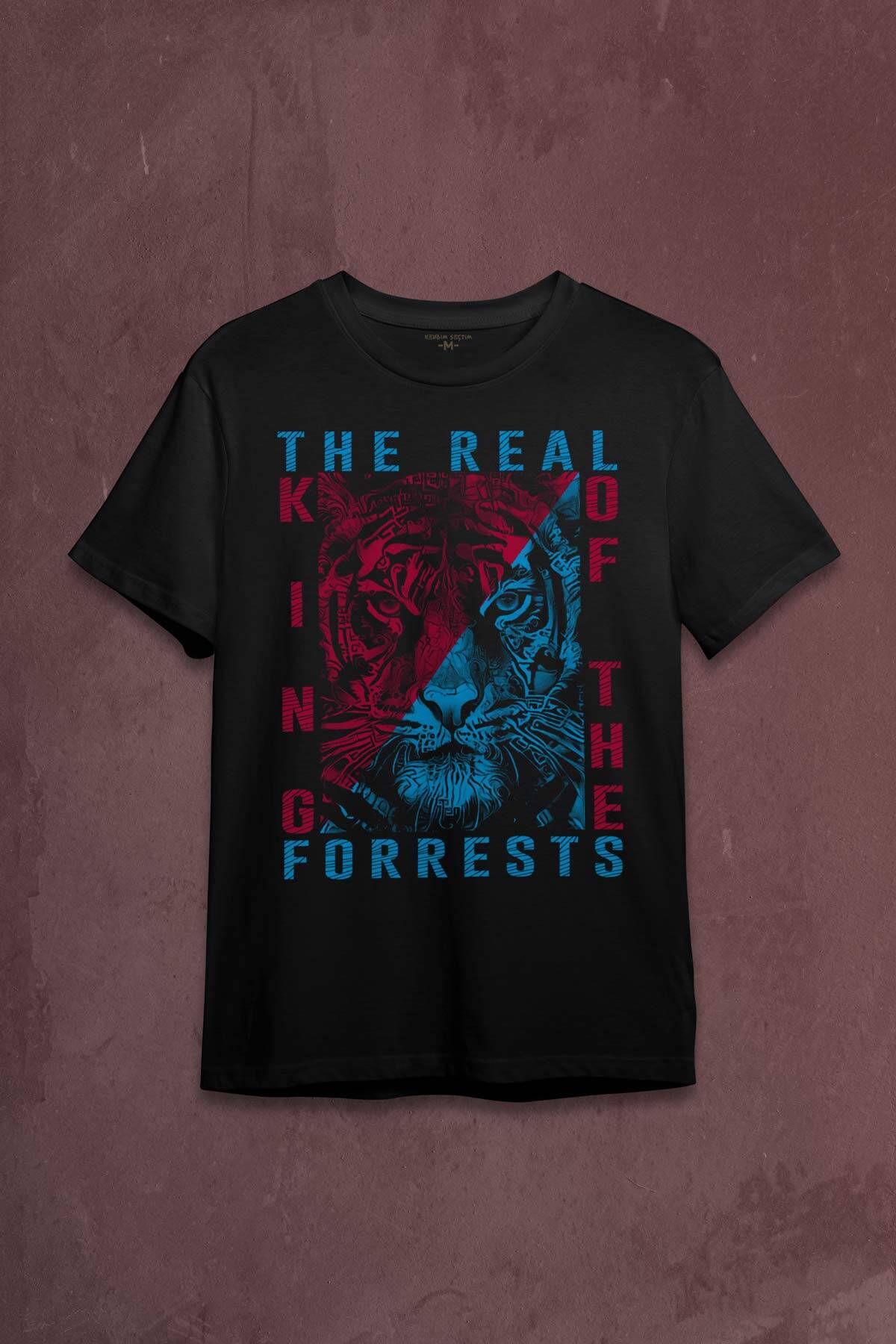 Vahşi Kaplan Trabzon Bordo Mavi Ormanların Gerçek kralı Baskılı Tişört Unisex T-shirt - 1
