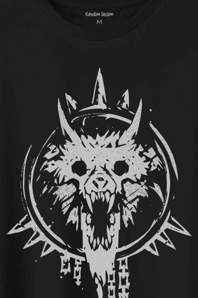 Viking Fenrir Wolf Head Vikings Kurt Kafa Baskılı Tişört Unisex T-Shirt (1)