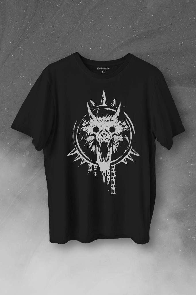 Viking Fenrir Wolf Head Vikings Kurt Kafa Baskılı Tişört Unisex T-Shirt - 1