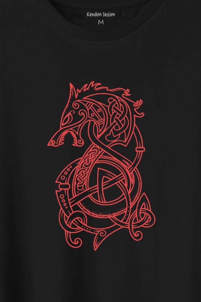 Viking Fenrir Wolf Vikings Kurt Kafa Street Urban Baskılı Tişört Unisex T-Shirt (1)