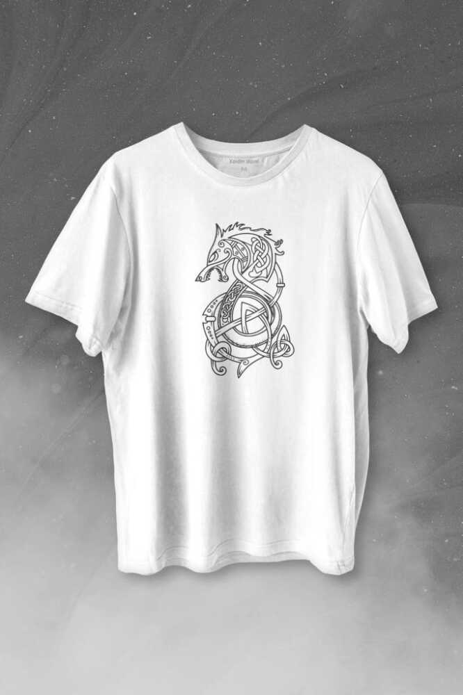 Viking Fenrır Wolf Vıkıngs Kurt Kafa Street Urban Baskılı Tişört Unisex T-shirt - 1