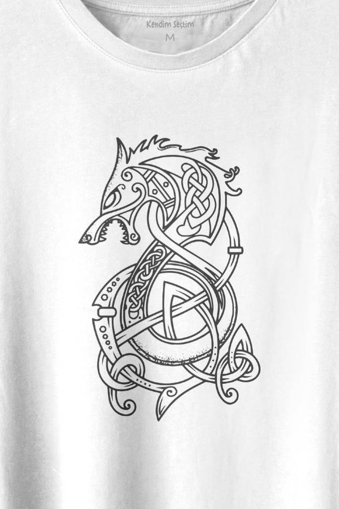 Viking Fenrır Wolf Vıkıngs Kurt Kafa Street Urban Baskılı Tişört Unisex T-shirt (1)