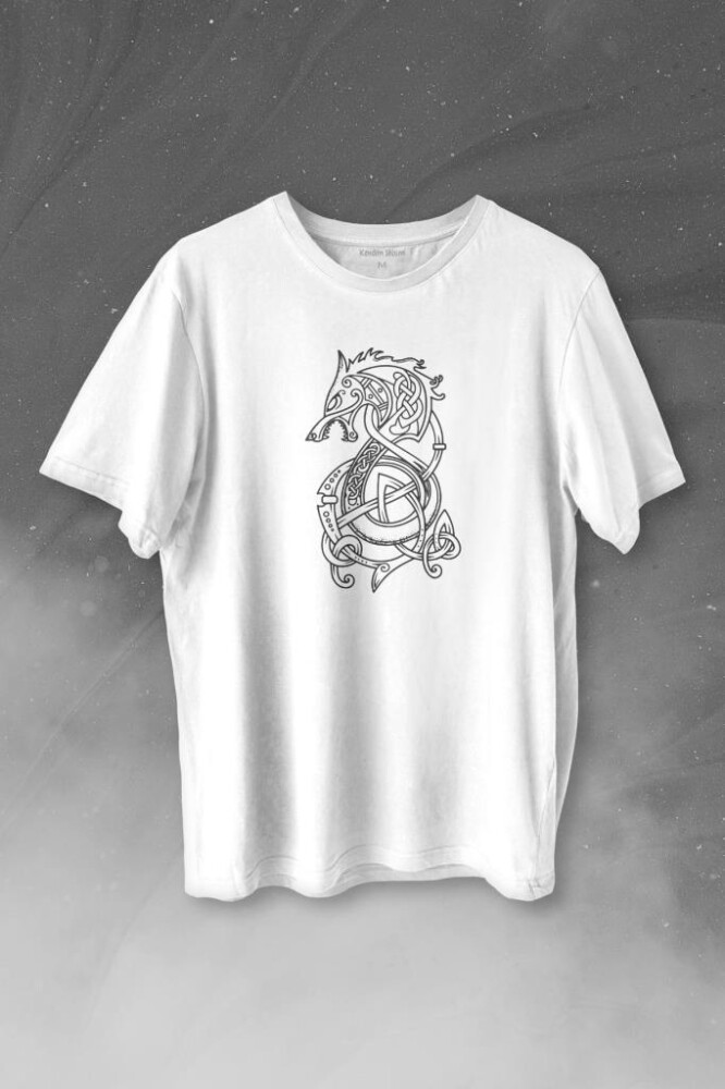 Viking Fenrır Wolf Vıkıngs Kurt Kafa Street Urban Baskılı Tişört Unisex T-shirt