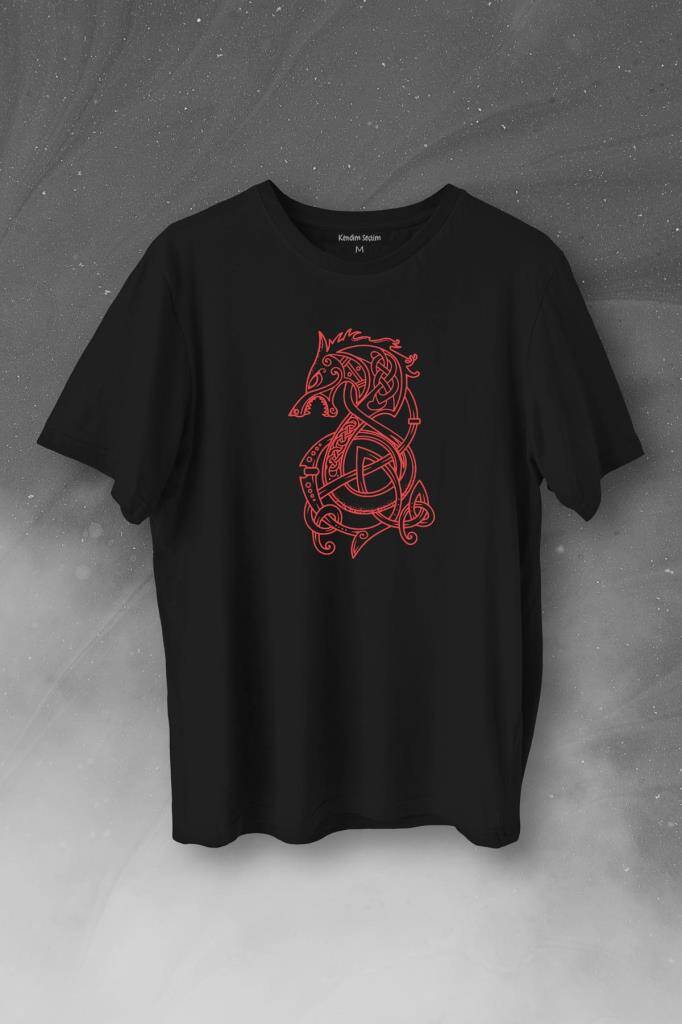 Viking Fenrir Wolf Vikings Kurt Kafa Street Urban Baskılı Tişört Unisex T-Shirt - 1